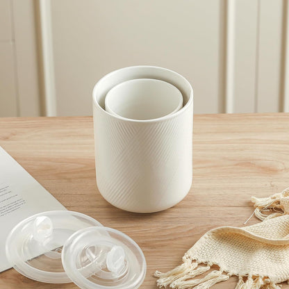 Food Storage Containers with Airtight Lids: Ceramic Canister Sets for Kitchen Countertop - Porcelain Jar for Coffee Tea Flour Sugar Rice Cookies Candy - White (23+42 oz)