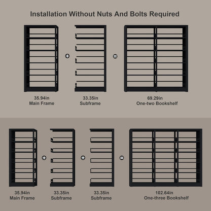 5-Tier Industrial Bookshelf, Black Bookcases and Bookshelves,Tall Metal Bookshelf Storage Organizer,Freestanding Book Shelf for Living Room,Home Office (Black, Shelf-2)