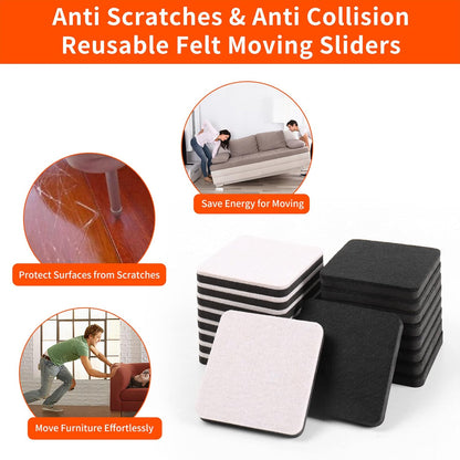 Ezprotekt 3.5" Felt Furniture Movers Sliders for Hardwood & Vinyl Floors, 16 Pcs Square Reusable Felt Furniture Moving Pads for Heavy Duty Sofa Bed Couch Cabinet, Move Items and Quickly (Beige)