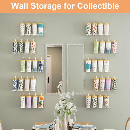 upsimples 10 Pack Acrylic Shelves Wall Organizer and Storage, 15" Display Shelf for Figure, Toy Cars, Perfume, Kids Bookshelf for Bedroom, Nursery, Craft Room, Clear