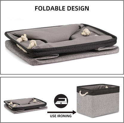 Bidtakay Fabric Storage Baskets with Handles [2-Pack] Large Canvas Organizer 16" X 11.8" X 11.8" Foldable Tall Baskets Rectangular Gift Basket Decorative Storage Bins for Closet, Home(Black&Grey)