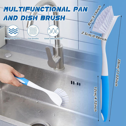 Hsei 6 Pcs Blue Kitchen Scrub Dish Brush Bulk with 11 Inch Handle Cleaning Dish Scrubber with Stiff Bristles Washing Scrub Brushes for Housekeeping for Pots and Pans, Kitchen Sink