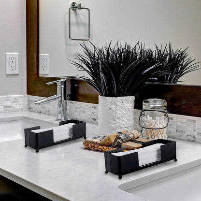 MyGift Modern Matte Black Metal Tabletop Paper Hand Towel Holder, Commercial Countertop Tissue Dispenser Tray