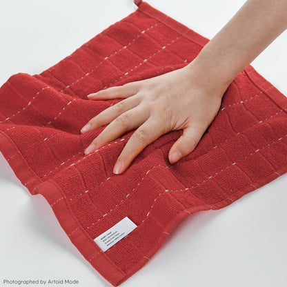 Artoid Mode Checkered Designed Cotton Red Green Terry Kitchen Dish Cloths, 12x12 Inch Soft Absorbent Quick Drying Cleaning Kitchen Rags Set of 6