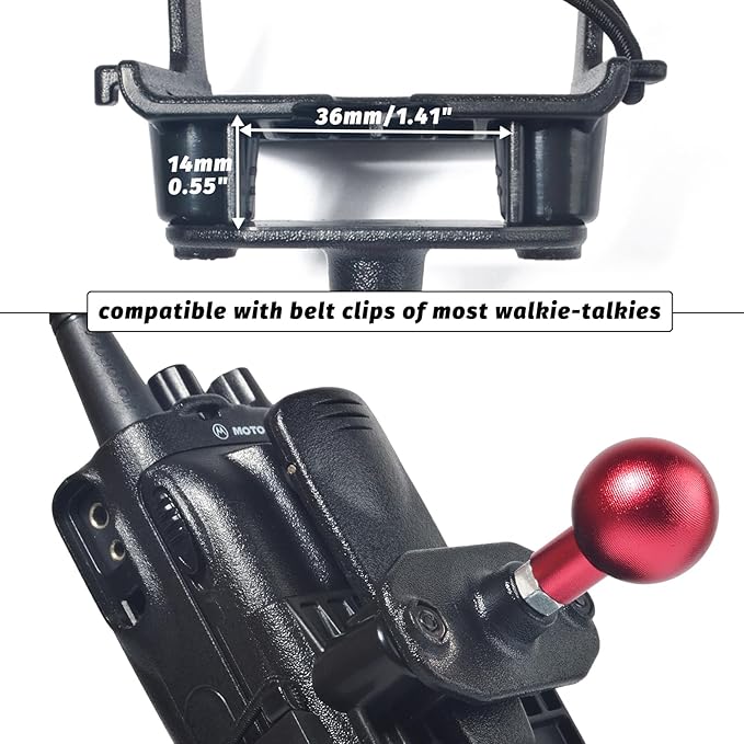 TWAYRDIO Handheld Radio Holder Walkie-talkie Belt Clip Hanger with Aluminium 1" Ball Adapter Compatible with RAM Mounts 1 Inch Ball Mount and Socket Arm, for HT Ham Radios Scanners Mics