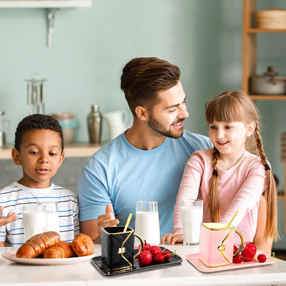 Zubebe 2 Sets Coffee Mug Elegant Handbag Shaped Cup Modern Ceramic Purse Mug with Spoon and Saucer, 10oz Cute Creative Tea Cup for Office Home Woman Girls Gift (Pink,Black)