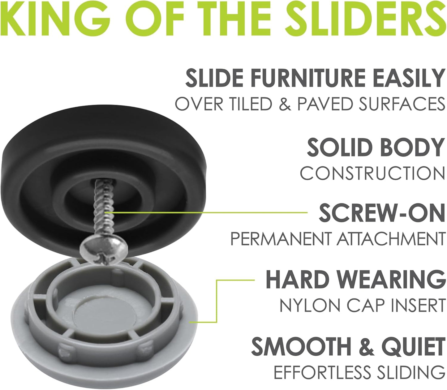 Gorilla Outdoor 1-1/4 Inch Furniture Sliders/Chair Glide Floor Protectors (Set of 8) Screw-On Nylon Furniture Glides for Sliding on Outdoor and Indoor Floors