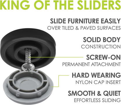 Gorilla Outdoor 1-1/4 Inch Furniture Sliders/Chair Glide Floor Protectors (Set of 8) Screw-On Nylon Furniture Glides for Sliding on Outdoor and Indoor Floors