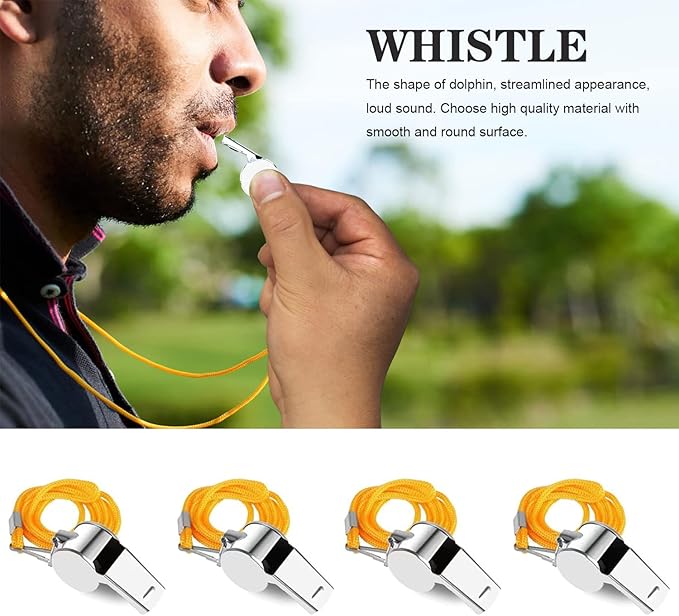 50Pcs Whistles - Stainless Steel Coach Whistle with Lanyard for Soccer, Referees, and Emergencies - Loudest Whistle for Coaching and Safety - Bulk Whistles- Compact and User-Friendly Design