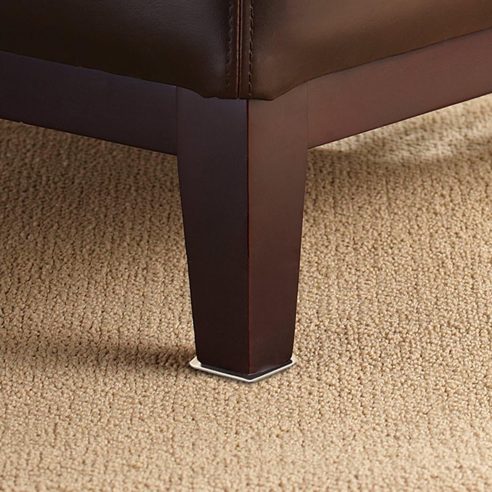 Super Sliders 5 Inch Square Corner Plastic Reusable Furniture Sliders for Carpeted Floors, Durable Foam Pad Surface for Secure Grip (4 Pack, Beige)