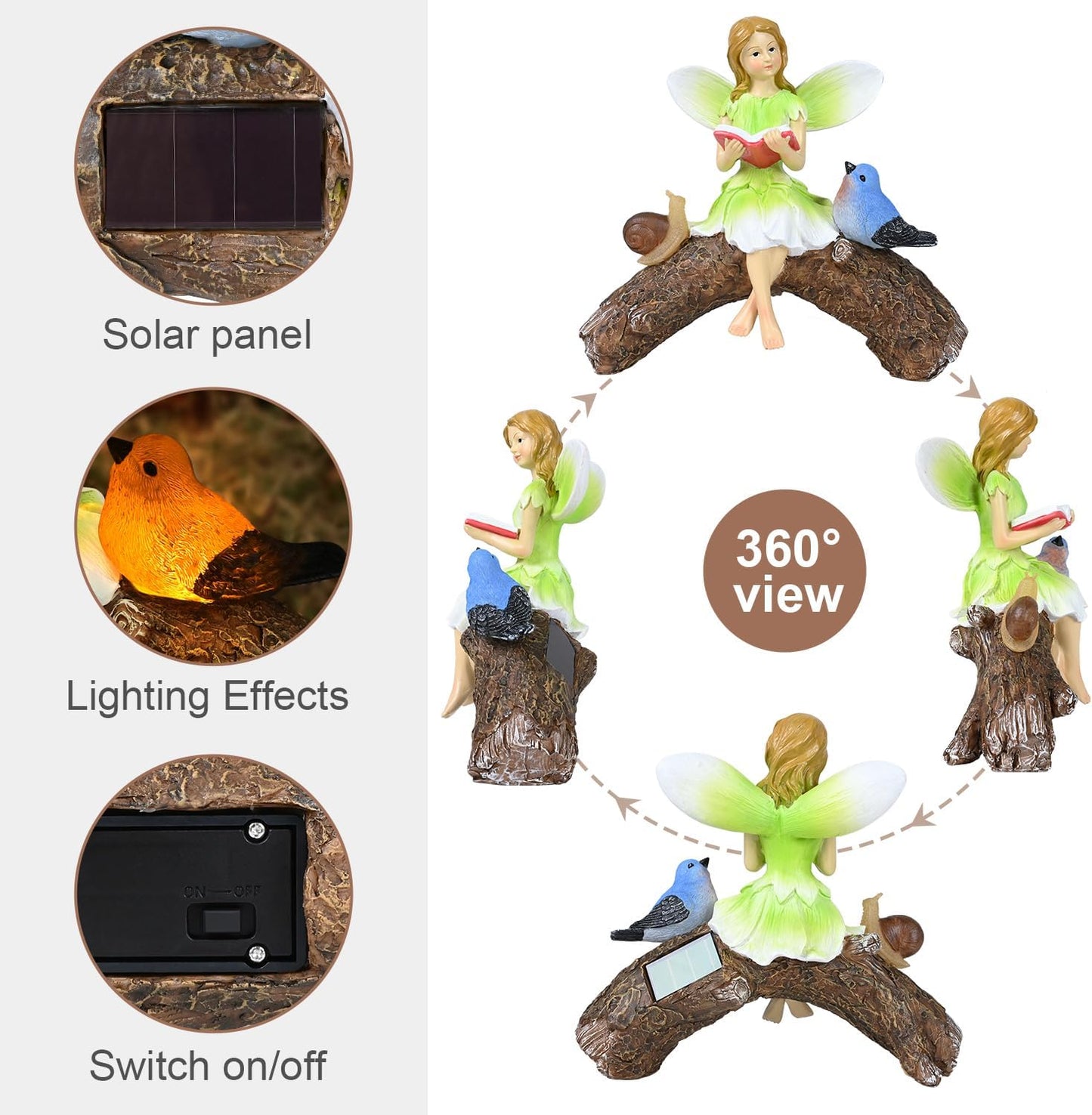 Garden Flower Fairy Statue Decor-Solar Outdoor Fairy Statues-Garden Fairy Outdoor Snail,Bird Figurines Decoration for Outside Patio Lawn Yard,Fairies Ornaments Gifts,Tall 8.4 Inches