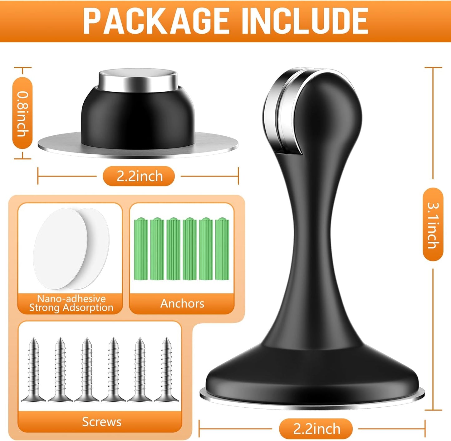 Crosize Magnetic Door Stoppers 4 Pack, Stainless Steel Door Catch for Wall and Floor Mounting, Door Holder Keep Door Open, No Drilling Door Stop with Adhesive Tapes, Black