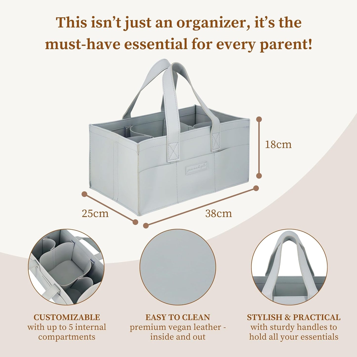 Premium Vegan Leather Baby Diaper Caddy Organizer – Portable Storage Basket for Newborn Essentials, Changing Table, Nursery, Car & Travel, Gifts for Baby Shower (Pastel Seafoam)