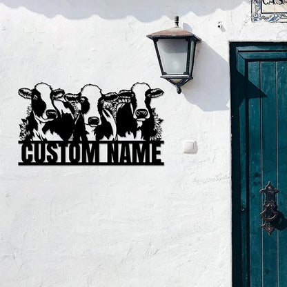 Custom Metal Sign, Personalized Last Name Wall Art, Farm Customized Metal Wall Decor for Wedding, Cow Plaque Decor for Farmhouse Living Room Indoor/Outdoor Wall Hanging