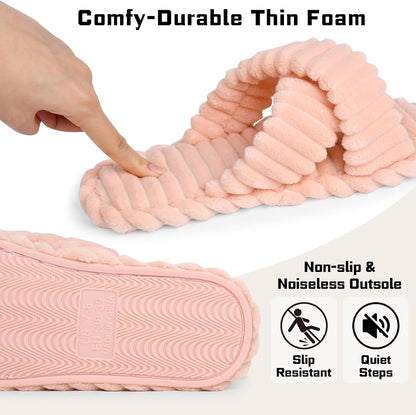 ZOORON Women's Cozy Slippers Crossbands & Durable Foam - Soft Plush Lined Non-Slip Indoor Outdoor Open Toe Shoes Trendy Gift