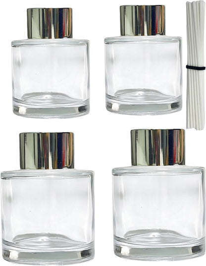4PCS Reed Diffuser Bottles Empty, 20Pcs Reed Diffuser Stick, Diffuser Bottle Capacity 50ml (1.7oz) Diffuser Stick 3.5mm-190mm, Suitable for Home, Hotel, Restaurant, Office Aromatherapy Tasks