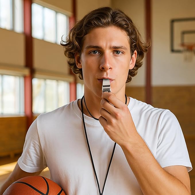 6Pack Stainless Steel Whistle with Lanyard, Loud Crisp Sound Whistle Ideal for Coaches, Referees, and Official