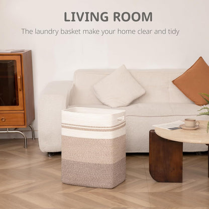 OIAHOMY Rectangle Laundry Basket, Large Laundry Hamper with Handles, Cotton Blanket Basket for Living room, Woven Decorative Storage Basket for Clothes,Pillows-16x13x22in-Gradient Yellow