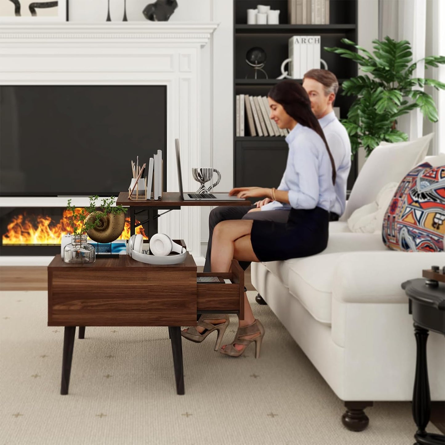 HAIOOU Lift Top Coffee Table with Storage, Mid Century Modern Coffee Tables with Drawer for Living Room,Walnut Rectangular Center Table with Pine Leg Anti-Scratching, Home, Office