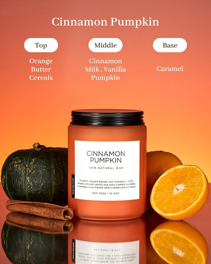 M&SENSE Cinnamon Pumpkin Fall Scented Candles, 19.4oz Soy Natural Candles 110 Hours Long Lasting Slow Burning Halloween Autumn Candle Gifts for Home Decor