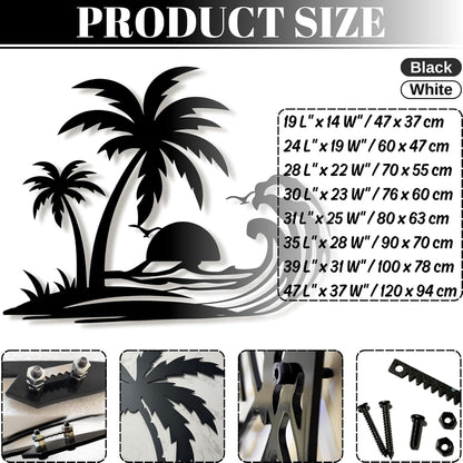 Lunwall Palm Tree Metal Wall Art, Tropical Palm Tree Wall Decor, 30 L" x 23 W" / 76 x 60 cm, Black, Vertical, Wall Mount, Indoor and Outdoor, Polished Finish