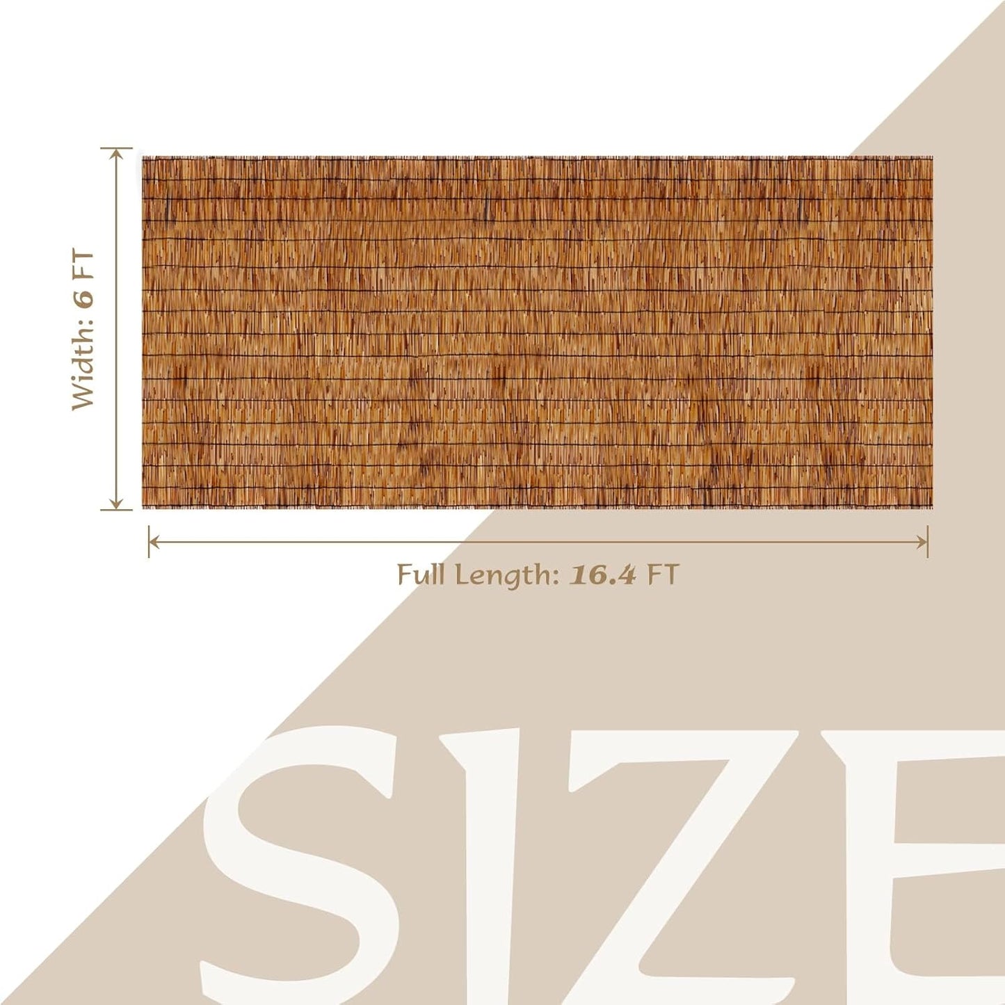 ZNCMRR Natural Bamboo Fencing 6 Feet High Privacy Fence Reed Fencing Rolls Screen Curtains for Balcony Patio Shades Garden Backyard Outdoor （Brown）