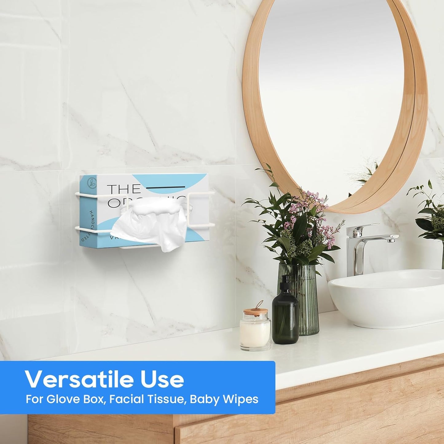 THYGIFTREE Glove Box Holder Wall Mount Disposable Glove Dispenser, Metal Glove Rack for Rubber Latex Gloves Organizer Facial Tissue, White 1pc