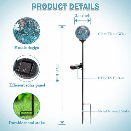 Solar Garden Lights Outdoor Decorative - Solar Gazing Ball Mosaic Garden Stakes Decorative Waterproof Outdoor Lights for Pathway Yard Lawn Decoration Blue