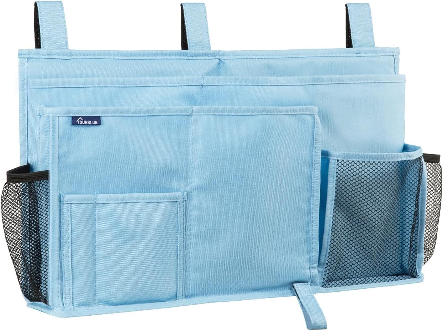 Surblue Bedside Caddy Hanging Bed Organizer Storage Bag Pocket for Bunk and Hospital Beds, College Dorm Rooms Baby Bed Rails, Camp 8 Pockets, (Large, Skyblue)