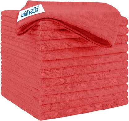 HOMEXCEL Red Microfiber Cleaning Cloth 12 Pack, 12.5 x 12.5 inch Microfiber Towels for Cars, Ultra Absorbent Car Washing Cloth, Lint Free Streak Free Cleaning Rags for Car, Kitchen, and Window