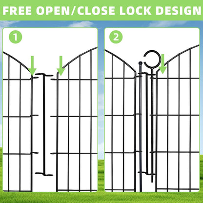 Decorative Garden Fence 32in (H) x12ft (L), 5 Pack No Dig Fence Animal Barrier for Dog with Lock, Arched Flower Bed Edging, Wire Border Panel Fencing for Yard Patio Outdoor Decor