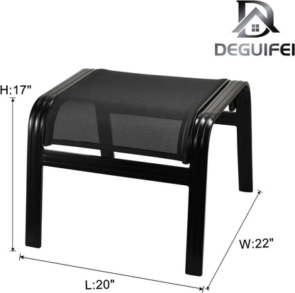 Patio Footstools Outdoor Foot Rest Aluminum Patio Ottomans Portable Seat Wicker Furniture Stackable Ottoman 2 Pieces Black