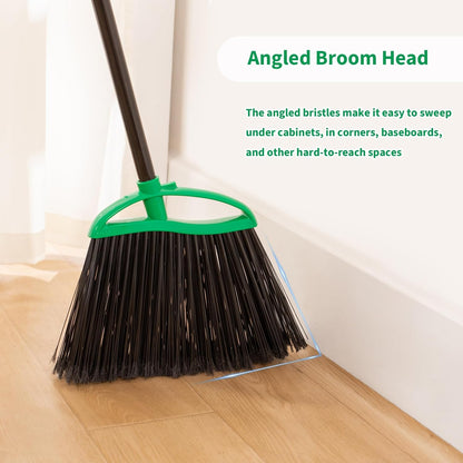 2 Pack Angle Broom, 55" Long Handle Heavy-Duty Indoor Outdoor Brooms, Household Commercial Floor Cleaning, for Sweeping Home, Kitchen, Office, Lobby, Deck, Garage, Patio, Shop (Green)