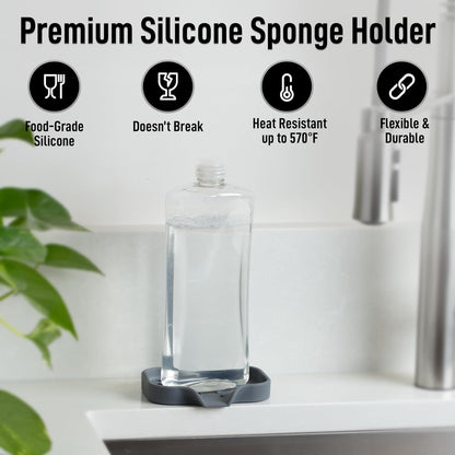 Zulay Kitchen Small Silicone Sponge Holder (4.9x3.3”) – Space-Saving Sink Organizer Tray for Sponge, Soap, Brush & More – Compact Non-Slip Dish for Kitchen & Bathroom (Grey)