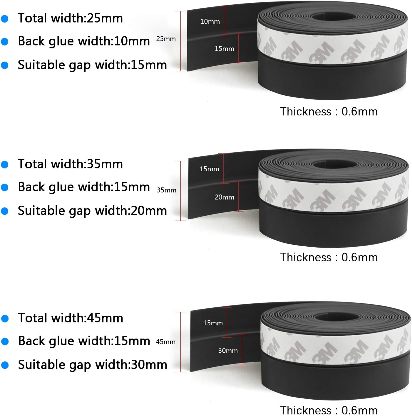 TAROSE Weather Stripping - 33 Feet Door Seal Strip, Adhesive Silicone Tape (Black, 35MM)