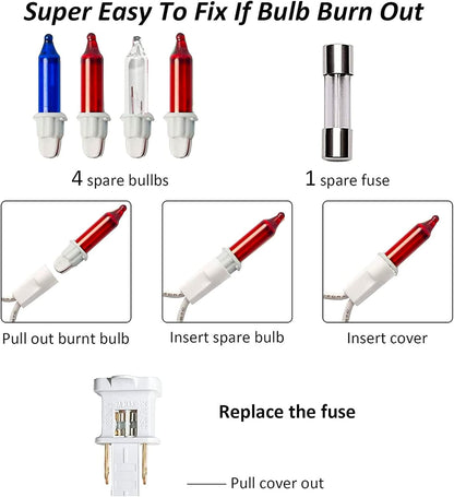 Dazzle Bright 4th of July Lights, 20FT 100 Count Independence Day Mini String Lights Plug in Waterproof Christmas for Outdoor Indoor Home Party Decorations, Red Blue and White