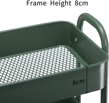 AGTEK Movable Rolling Organizer - 3 Tier Metal Storage Cart, Green
