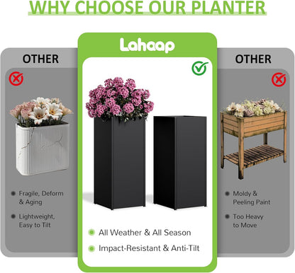 Set of 2 Planter Box Outdoor 30"H x 14.4"W x 13.6"D- Tall Planters for Outdoor Patio/Porch, All-Weather with Anti-dumping Kit, Durable Galvanized Steel, Modern Design for Plants, Flower, Garden