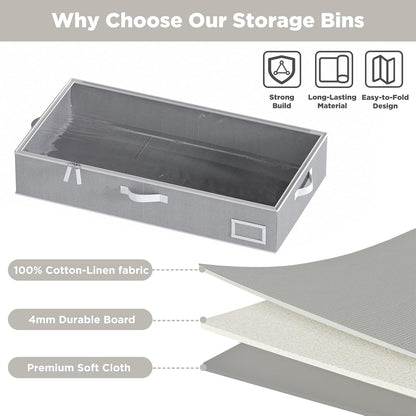 Under Bed Storage Containers, 2-Pack Underbed Storage Box, Collapsible Clothes Storage Bins with Handles and Lid, Large Under Bed Organizers for Shoe, Blanket, Toy, Pillow, Sheet, Gray