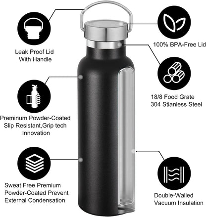 Neihepal 20 oz Insulated Water Bottles Bulk 4 Pack,Stainless Steel Double Wall Sport Bottle with Lid of Handle,Metal Reusable Thermoses Flask for School,Cyclists,Hikers,Gift (Mix,Set of 4)