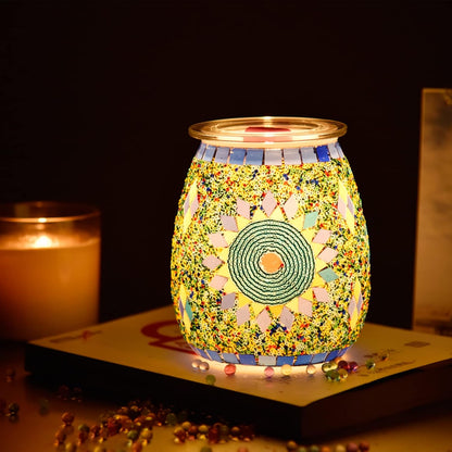 Dicimi Electric Wax Melter, Mosaic Stove Burner, Glass Essential Oil Stove Wax Tart Burner Fragrance Night Light Aromatic Decoration for Home Office Bedroom Living Room Decoration Present (Sunflower)