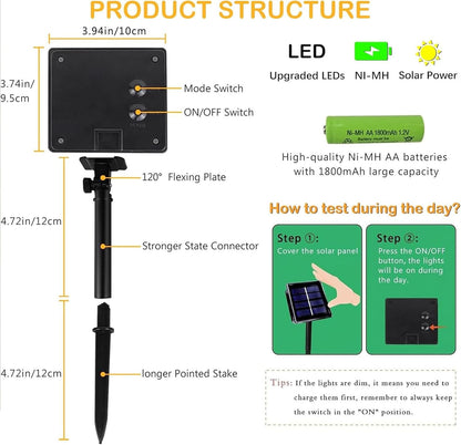 Solar String Lights Outdoor Waterproof 2PK 200LED 66FT Twinkle Lights Auto On/Off Solar Powered LED Fairy Light Green Wire with 8 Modes for Christmas Tree Party Wedding Garden Decoration (Warm White)