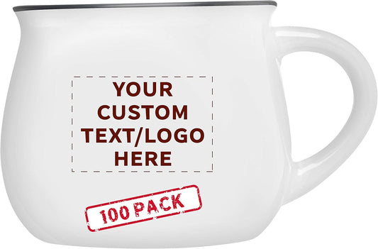 Custom Glazed Campfire Coffee Mugs 12 oz. Set of 100, Personalized Bulk Pack - Perfect for Coffee, Tea, Espresso, Hot Cocoa, Other Beverages - White