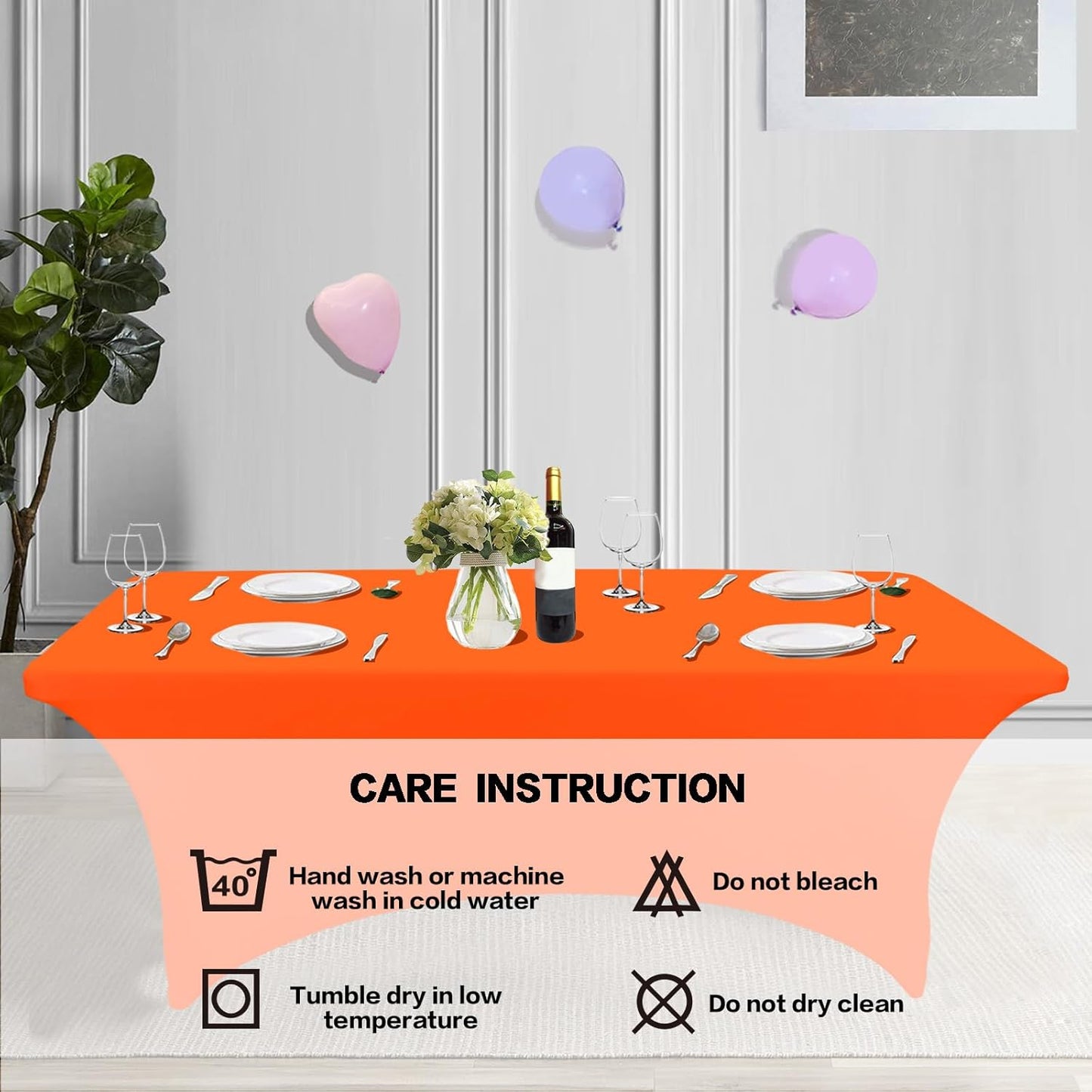 IVAPUPU 2 Pack 8FT Table Cloth for Rectangular Fitted Events Stretch Orange Table Covers Washable Cover Spandex Tablecloth Protector for Party, Wedding, Cocktail, Banquet, Festival