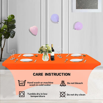 IVAPUPU 8FT Table Cloth for Rectangular Fitted Events Stretch Orange Table Covers Washable Cover Spandex Tablecloth Protector for Party, Wedding, Cocktail, Banquet, Festival