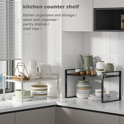 3 Pack Expandable Cabinet Shelf Organizer Kitchen Shelf Riser Stackable Pantry Shelves Kitchen Organizers and Storage Metal Spice Rack Countertop Organizer Cupboard Adjustable Shelfs Desk Rack Shelf
