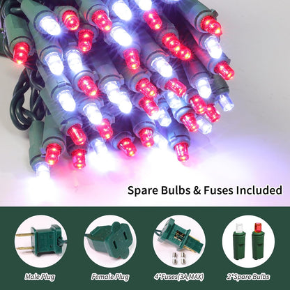 100 Count RED and White - String Lights - 21.6FT LED Christmas Lights, Mini led Lights for Indoor Outdoor Home Holiday Party Wedding Independence Day Decoration