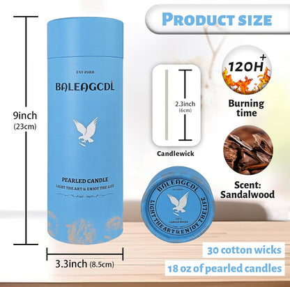 Sandalwood Scented Black Pearled Candle 18oz Luxury Sand Candle Granulated Wax - 30 Cotton Wicks – Wax for Candle Making Decorative Candles Smooth and Clean Burning Lasts up to 120 Hours