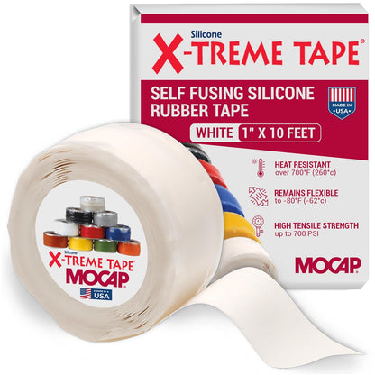 X-Treme Tape MOCAP Heavy Duty Electrical Tape, Self-Fusing Silicone Rubber, Waterproof & Insulating Flexible Tape, Electrical for Hose, Automotive, Outdoor & Repairs - 1" x 10ft Roll - White