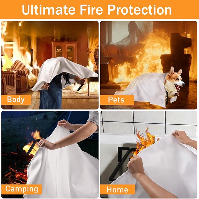 Mondoshop Fire Blanket for Home and Kitchen - Emergency Fire Suppression Blankets Fireproof Blanket Fire Retardant Blankets for Car, Fireplace, Camping, Picnic, Grill